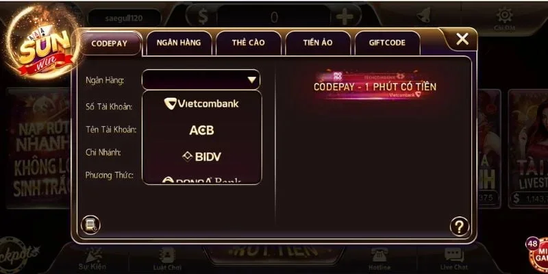 Hướng dẫn nạp tiền Sunwin bằng hình thức Codepay 
